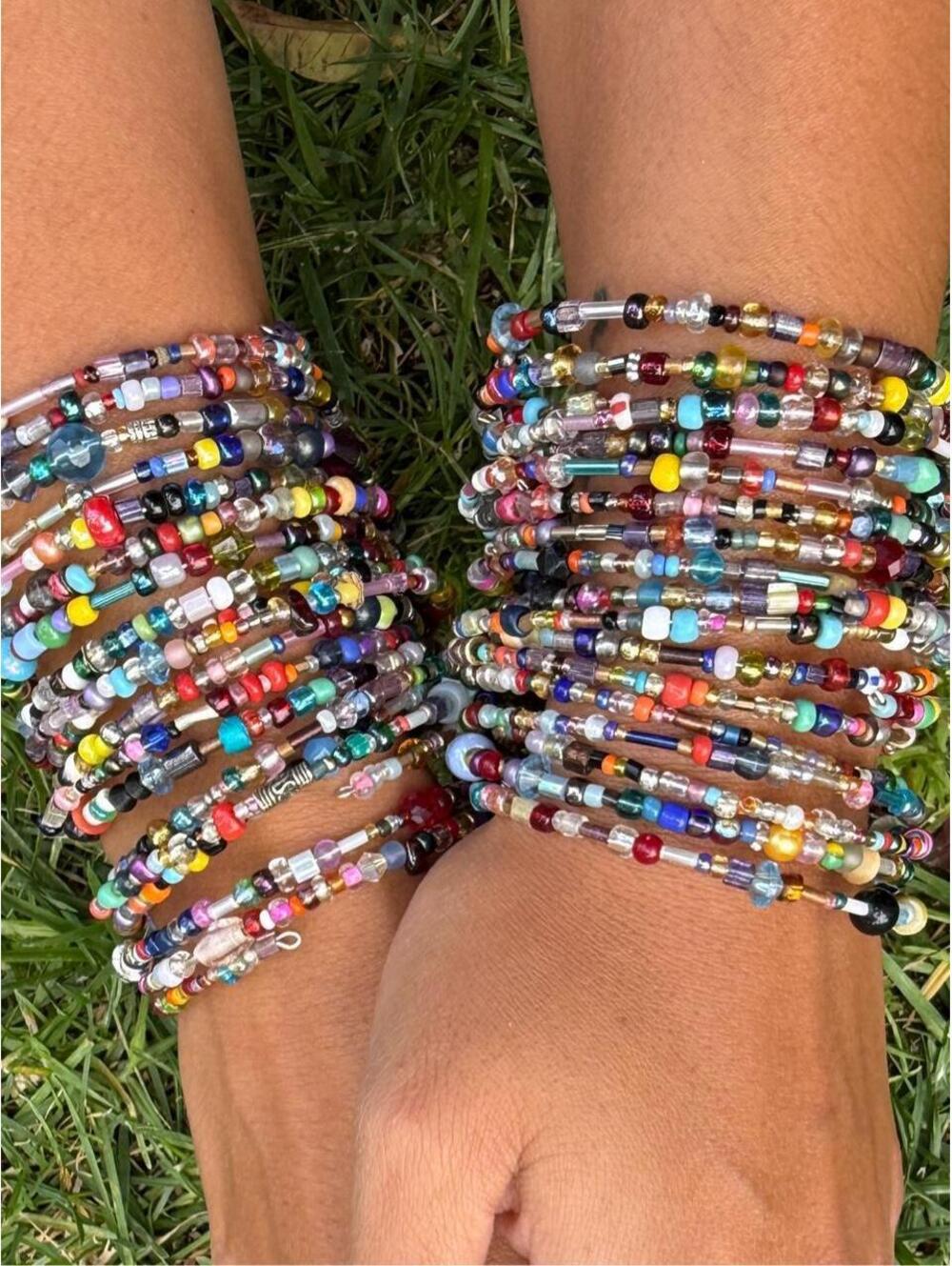 Handmade Mystery Bead OOAK Memory Wire Bracelet Stack | Set of 7